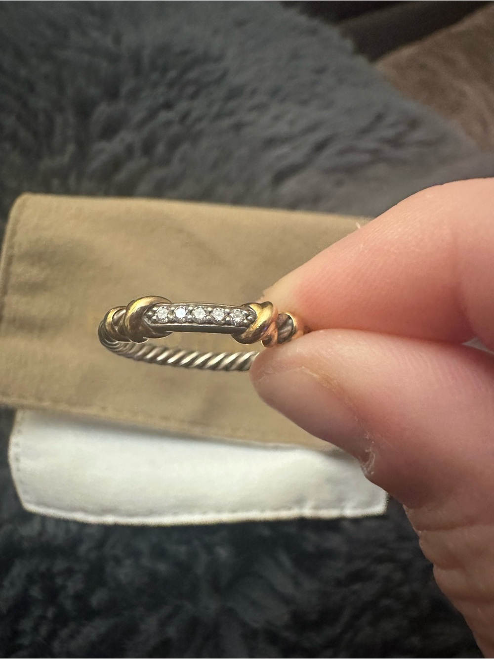 David Yurman Petite Helena Sterling Silver and 14k Gold Cable Ring with Diamonds - Picture 5 of 9